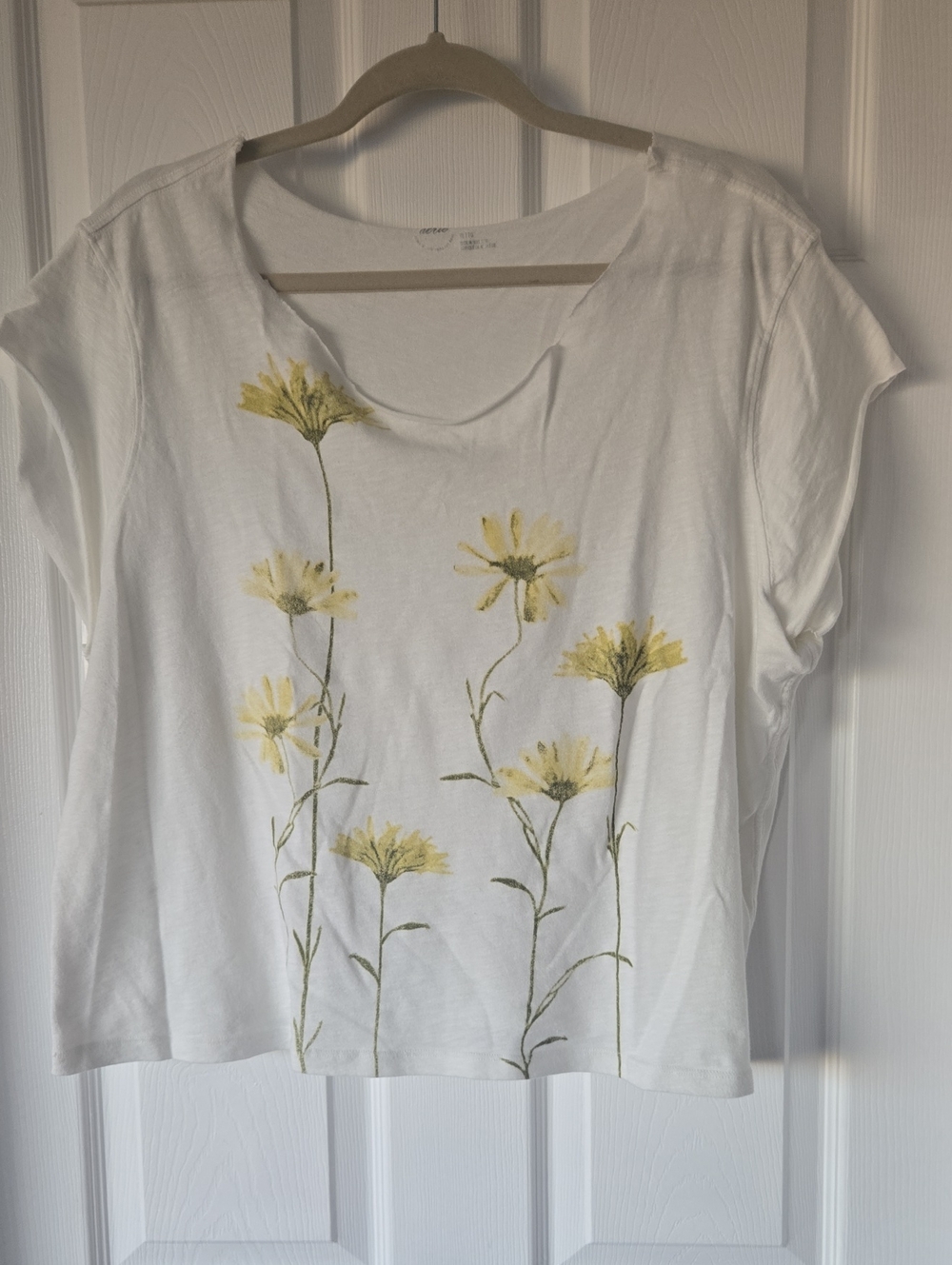 aerie White Short Sleeve Tee with Yellow Floral Stems